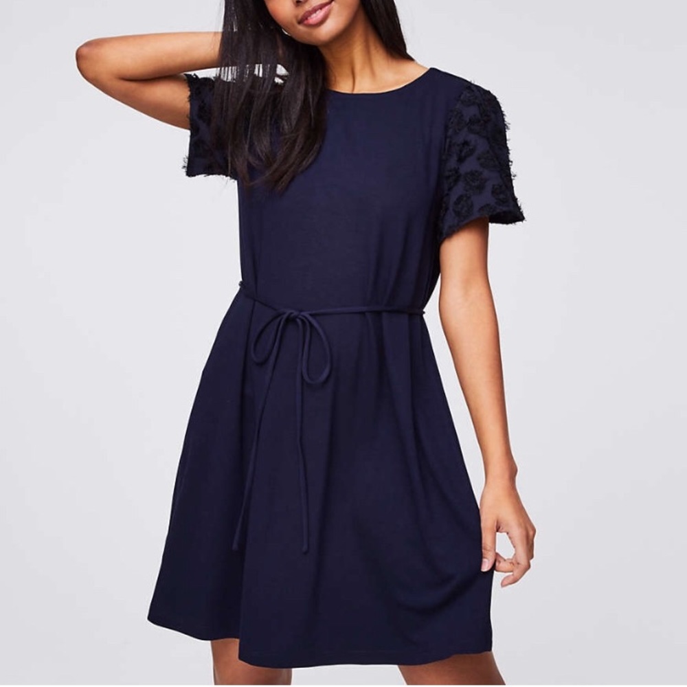 LOFT Petal Sleeve Tie Waist Dress